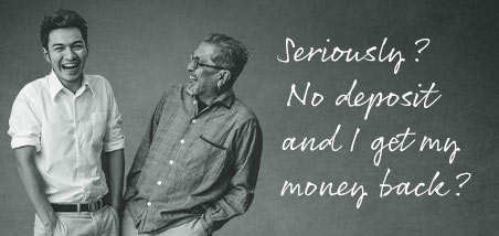 Father and son smiling that no deposit is required and the Father can support him with security